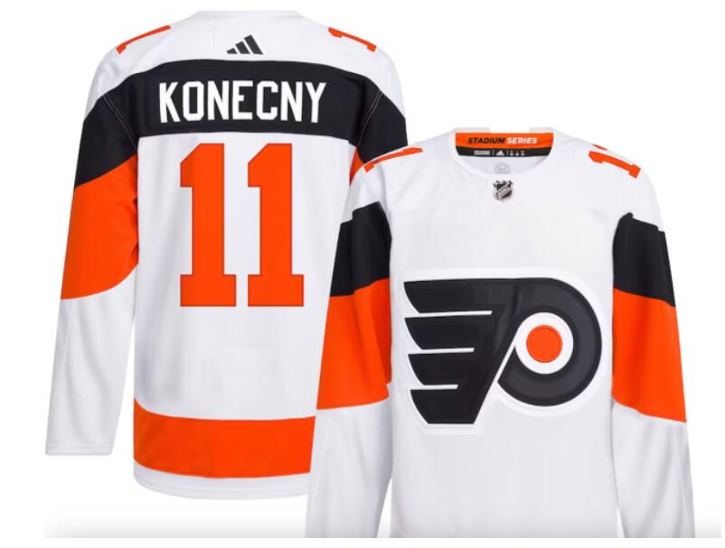 Men Philadelphia Flyers #11 Travis Konecny  white adidas 2024 NHL Stadium Series Primegreen Jersey->youth mlb jersey->Youth Jersey